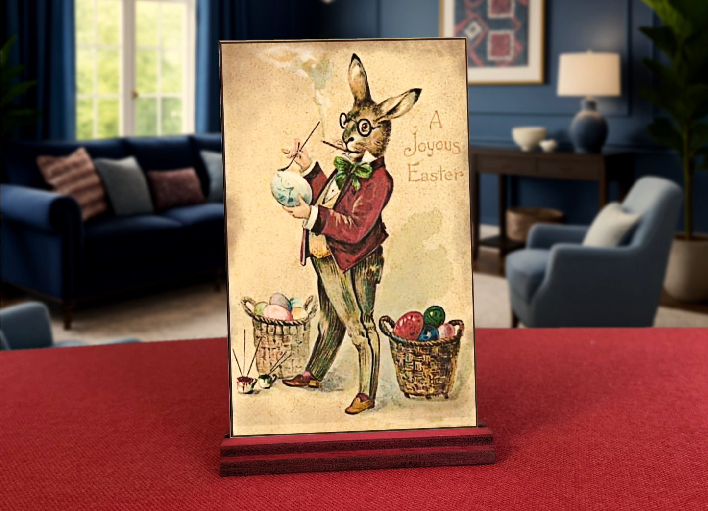 Vintage 5x7 Easter rabbit coloring egg
